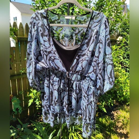 Blue and Black Paisley Blouse - Picture 1 of 12